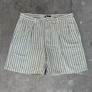 VTG Polo Ralph Lauren Men Size 38 Pleated Striped Cotton Chino Shorts USA Made
